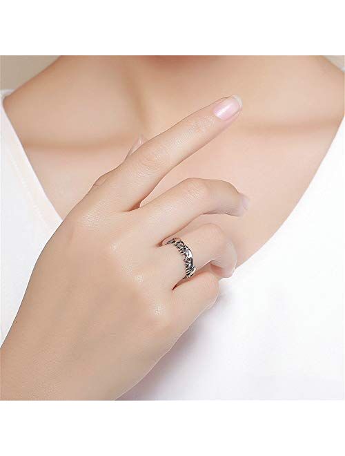 BISAER Wave Ring for Women,925 Sterling Silver Flexible and Unique Cubic Zirconia Rings Charm Classics Rings Finger Rings for Women Girl with Luxury Clean and Simple Desi