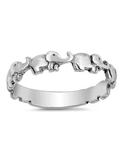 Cute Elephant Boho Girl's Dainty Stackable Ring Sterling Silver Band Sizes 4-12