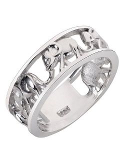 CloseoutWarehouse Sterling Silver Elephant Family Migration Ring 925 (Color Options, Sizes 4-15)