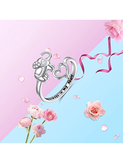 Sterling Silver Forever Love Heart Adjustable Animal Wrap Open Ring for Women Teen Girls Gift