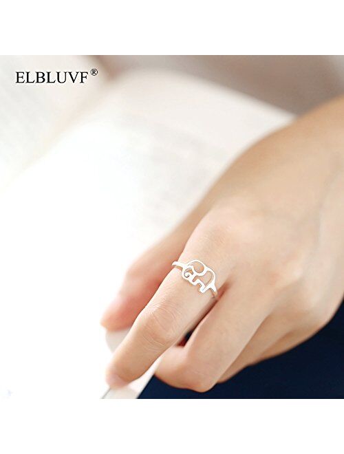ELBLUVF 925 Sterling Silver Elephant Animal Lucky Ring Jewelry Bridesmaid Gift Favor