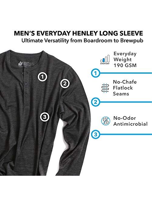 Woolly Clothing Men's Merino Wool Long Sleeve Henley - Everyday Weight - Wicking Breathable Anti-Odor