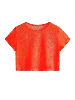 Women's Sexy Sheer Mesh Fishnet Net Short Sleeve T-Shirt Crop Top