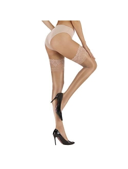ARRUSA Women's Ultra Shimmery Lace Top Thigh High Sheer Stockings Antiskid Silicone Shiny Pantyhose