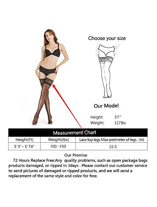ARRUSA Women's Ultra Shimmery Lace Top Thigh High Sheer Stockings Antiskid Silicone Shiny Pantyhose