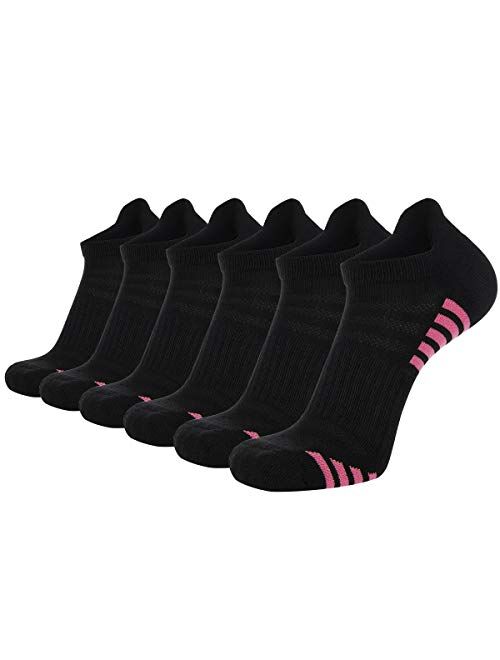 Bodvera Women's 6 Pack Performance Ankle Athletic Running Socks Cushioned Breathable Low Cut Sports Tab Socks