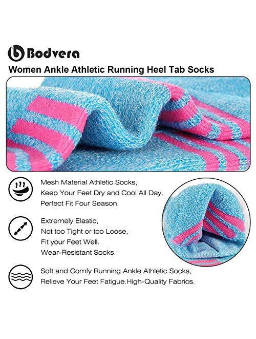 Bodvera Women's 6 Pack Performance Ankle Athletic Running Socks Cushioned Breathable Low Cut Sports Tab Socks