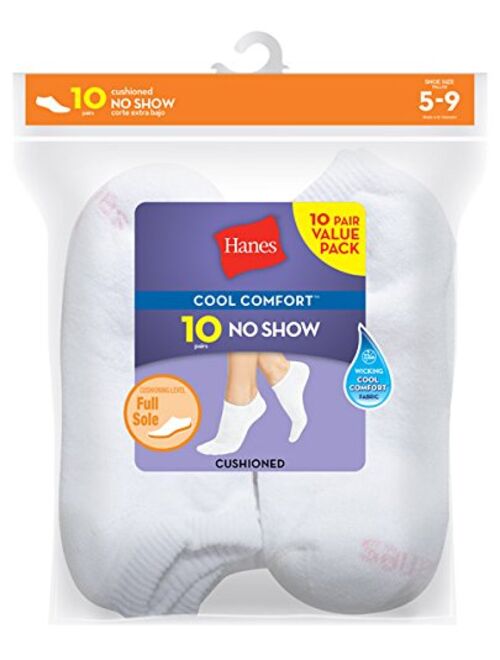 Hanes Womens No Show Socks Extended Size 10 Pack (650/1P)