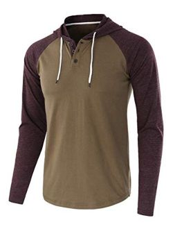Nantersan Men's Casual Raglan Splice Hoodie Jersey Sweatshirts Long Sleeve Henley T-Shirts Cotton Hooded Shirt