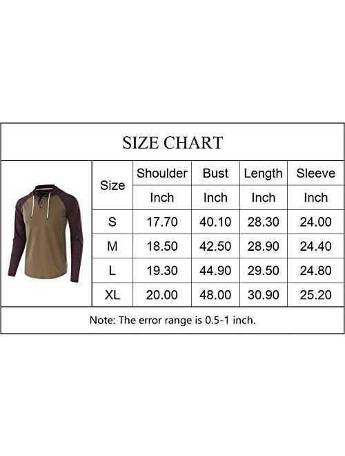 Nantersan Men's Casual Raglan Splice Hoodie Jersey Sweatshirts Long Sleeve Henley T-Shirts Cotton Hooded Shirt