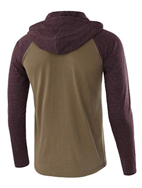 Nantersan Men's Casual Raglan Splice Hoodie Jersey Sweatshirts Long Sleeve Henley T-Shirts Cotton Hooded Shirt
