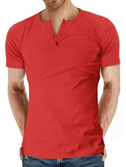 YTD Men's Casual Slim Fit Short Sleeve Henley T-Shirts Cotton Shirts
