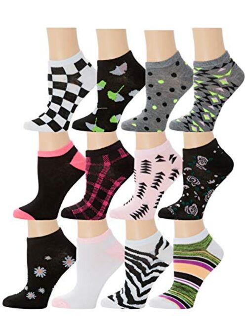 Top Step 12 Pair Pack Women's Colorful Fashion No Show Socks