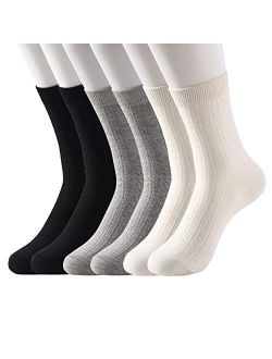 Womens Crew Socks Cotton 6 Pack High Ankle Solid Neutral Color Dress Socks Shoe Size US 7-11