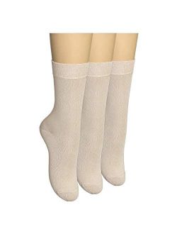 ELYFER Women's 3 Pack Thin Bamboo Dress Socks- Casual Color Crew Socks, Comfort Seam