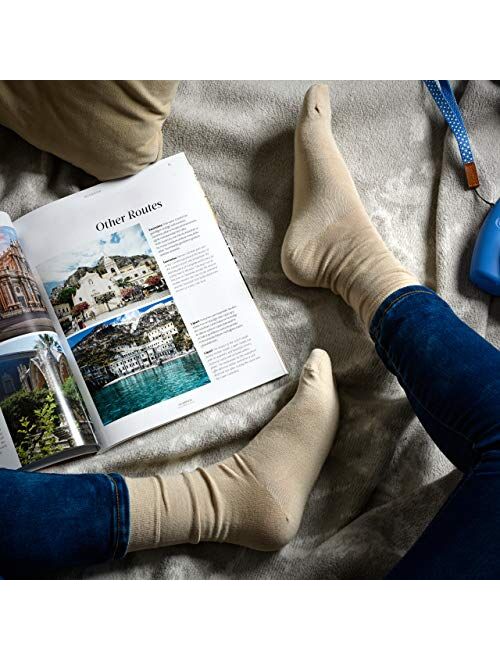 ELYFER Women's 3 Pack Thin Bamboo Dress Socks- Casual Color Crew Socks, Comfort Seam