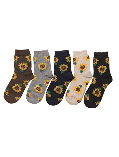 Women's Sunflower Print Crew Socks - (5 pair set)
