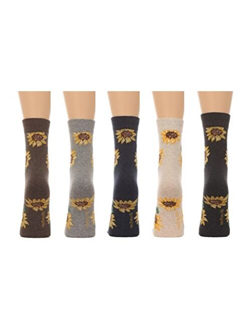 Women's Sunflower Print Crew Socks - (5 pair set)