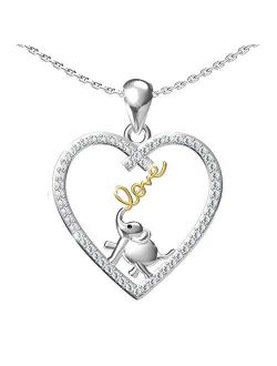 oGoodsunj Mother Daughter Jewelry - 925 Sterling Silver Necklace Lucky Elephant Love in Heart Pendant Ring Bracelet for Women Girls