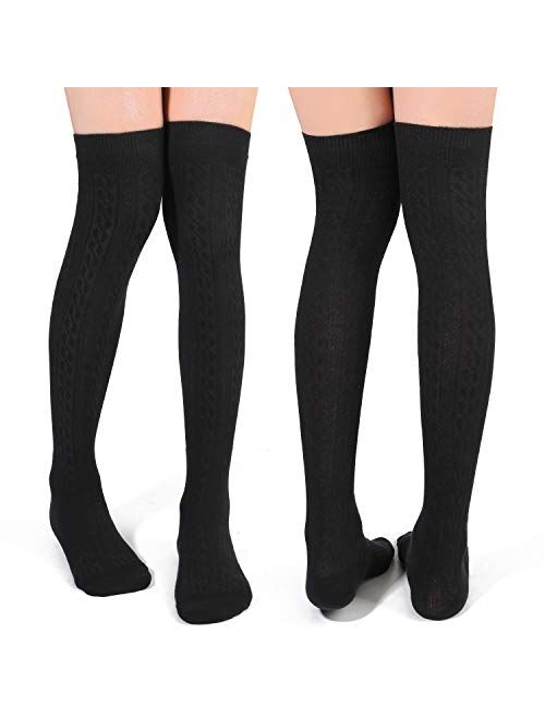 Womens Cotton Thigh High Socks Knit Over the Knee Stockings Knee High Socks