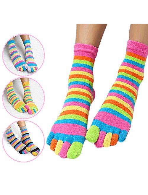 Five Toe Socks Women Cotton Socks with Toes Toe Separator Rainbow Socks Pack Of 4