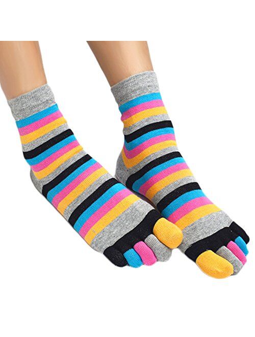 Five Toe Socks Women Cotton Socks with Toes Toe Separator Rainbow Socks Pack Of 4
