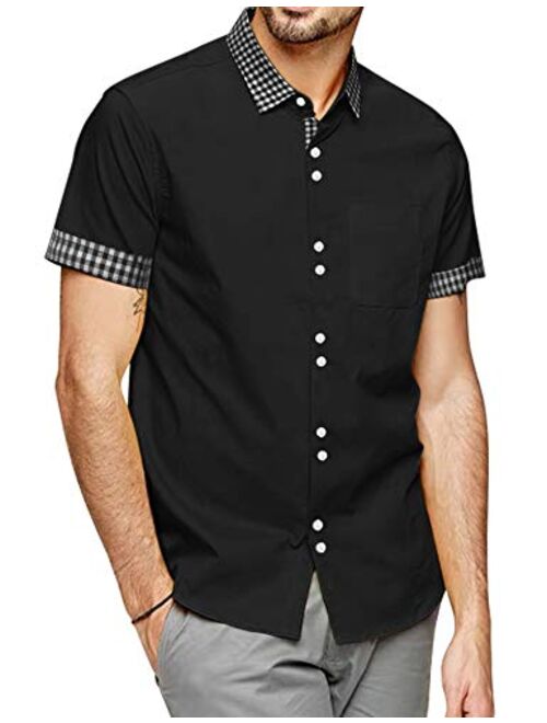 COOFANDY Mens Plaid Short Sleeve Shirts Casual Button-Down Cotton Dress Shirts with Pocket 