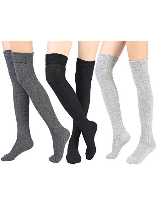 3 Pairs Over Knee High Socks Women Striped Thigh Stockings for Halloween Cosplay Leg warmer