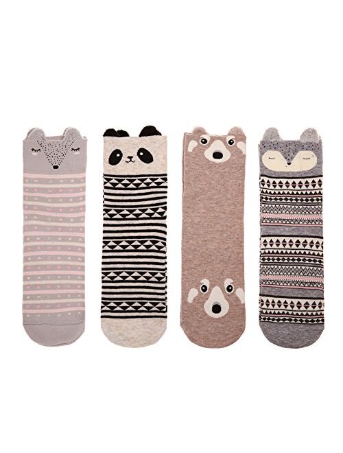 Color City Women's Funny Cute Cartoon Animal Novelty Casual Cotton Crew Socks 4-6 Pack
