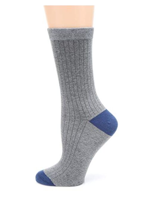 MIRMARU Women's 4 Pairs Solid Color Lightweight Ribbed knitted Soft Cotton Casual Crew Socks