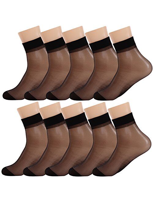 Women Sheer Socks 10 Pairs Ankle High Soft Crystal Silky Hosiery Office