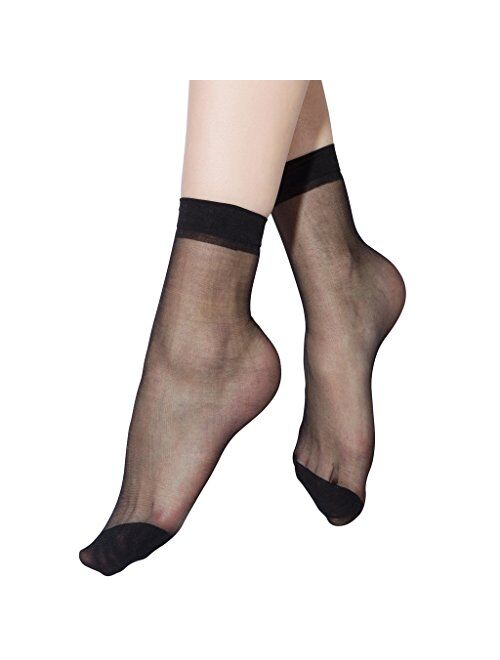 Women Sheer Socks 10 Pairs Ankle High Soft Crystal Silky Hosiery Office