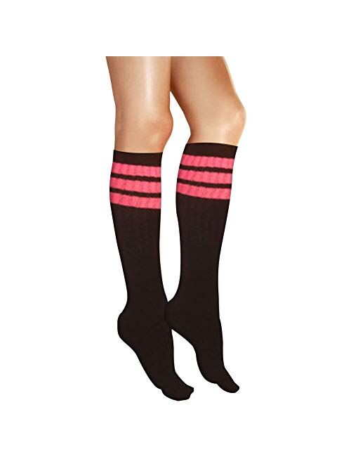 AJs Classic Triple Stripes Retro Knee High Tube Socks, Sock size 11-13, Shoe Size 5 and up, Made in USA