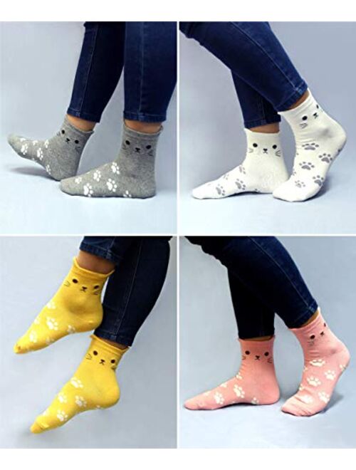 LIVEBEAR Womens 4/5/8/10 Pairs Cute Funny Animal Novelty Casual Cotton Crew Socks (Made In Korea)