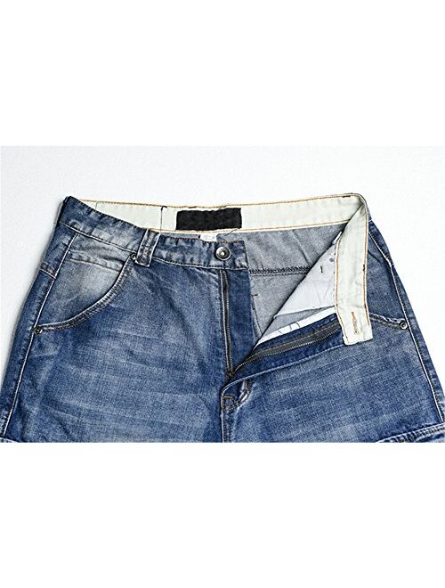 chouyatou Men's Hip Hop Loose-Fit Straight Leg Capri Jeans Denim Cargo Shorts