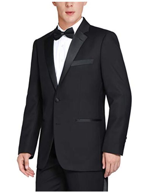 CHAMA Mens Black Single Breasted Two Button Satin Notched Lapel Classic Fit Tuxedo Suit