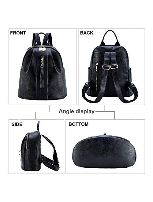 Women Backpack Purse Waterproof Leather Bookbag Convertible Ladies Travel Rucksack Rivets Studded Zipper daypack