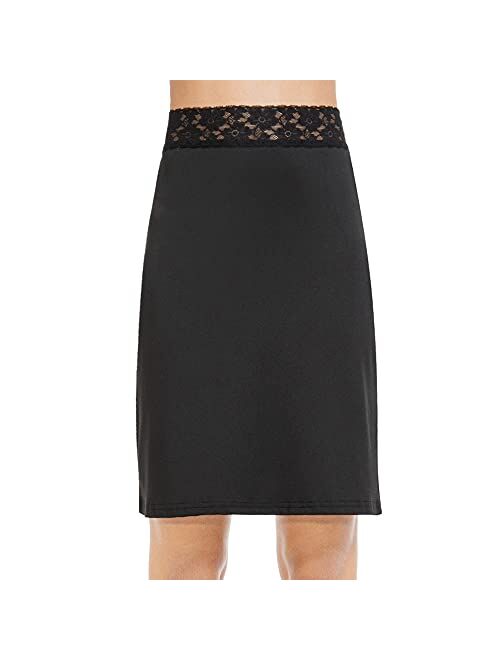 Subuteay Half Slip for Women Midi Underskirt Floral Lace Waistband Side Slit Skirt 