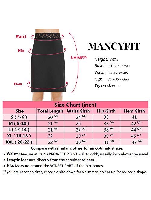 MANCYFIT Half Slips for Women Underskirt Short Mini Skirt with Floral Lace Waistband