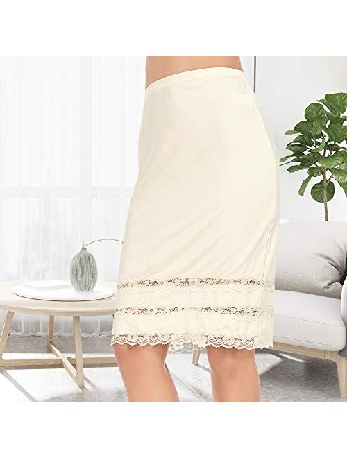 Half Slips for Women Underskirt Dress Extender Lace Trim Knee Length Midi Skirt 19-26" Length