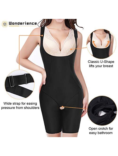 Wonderience Full Body Shaper for Woman Bodysuit Waist Trainer Cincher Corset Tummy Control Thigh Slimmer Shapewear