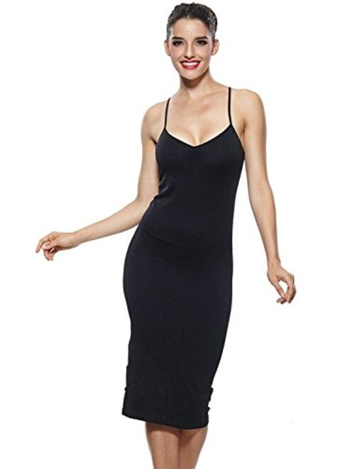 KHAYA Women's Seamless Long Slip Dress Spaghetti Strap Full Slip