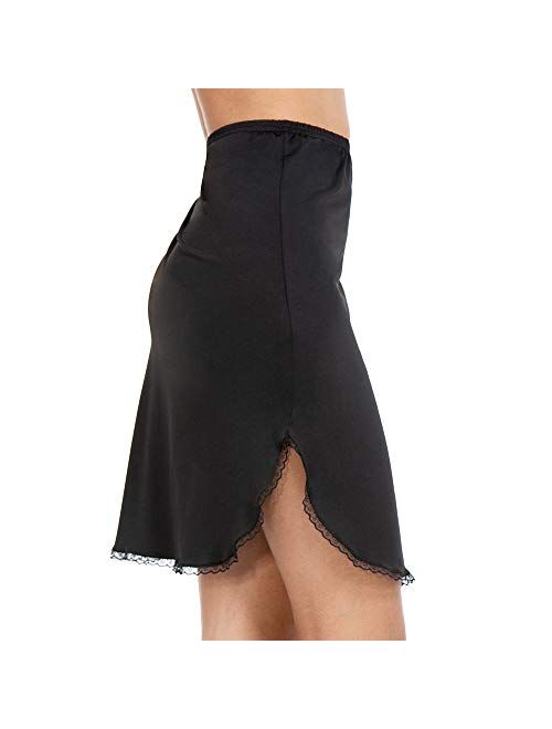 MANCYFIT Half Slip for Women Underskirt Short Mini Skirt Slit Lace Trim 