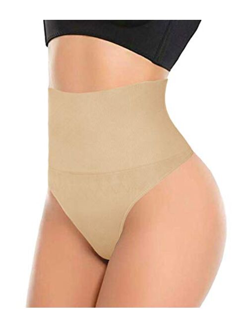 ShaperQueen 103 Thong - Womens Basic Every-Day High-Waist Shapewear Trainer Tummy Control Thong Panty Underwear