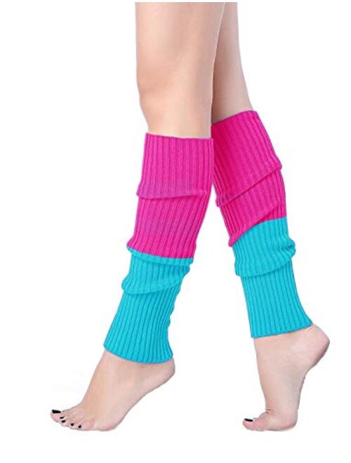v28 Women Juniors Neon Ribbed Leg Warmers for 80s Eighty's Party Sports Yoga