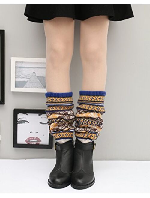 Santwo Women Knee High Socks Winter Bohemian Boot Cuffs Knit Crochet Leg Warmers