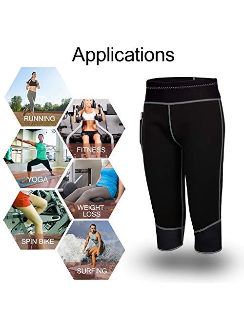 Women Weight Loss Hot Neoprene Sauna Sweat Pants with Side Pocket Workout Thighs Slimming Capris Leggings Body Shaper
