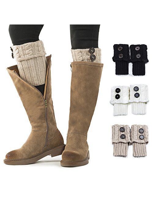 Women Boot Knit Cuffs,Short Crochet Leg Warmers, Variety of Styles Winter Warm Cuff Socks 3 Pairs by REDESS