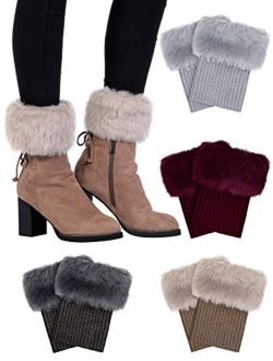 Pangda 4 Pairs Women Faux Fur Boot Cuff Short Furry Leg Warmers Girls Winter Socks Knitted Boot Socks, 4 Colors