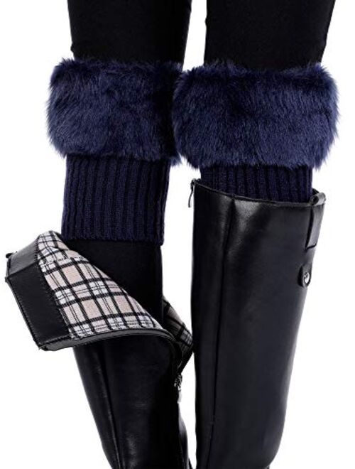 Pangda 4 Pairs Women Faux Fur Boot Cuff Short Furry Leg Warmers Girls Winter Socks Knitted Boot Socks, 4 Colors